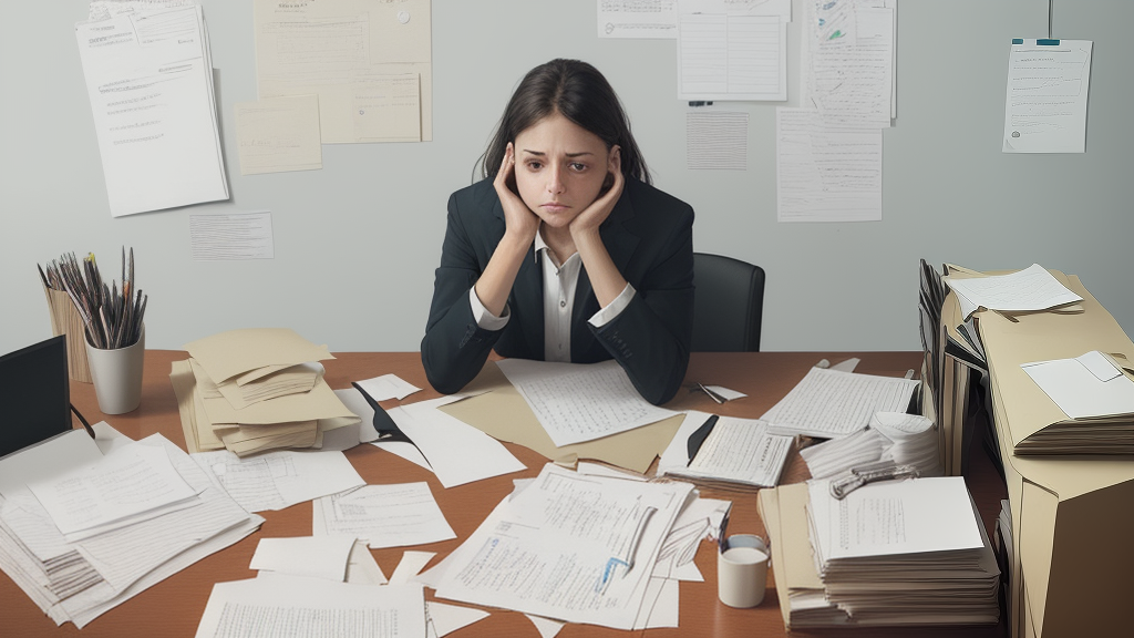 a women in stress due to over work in her office